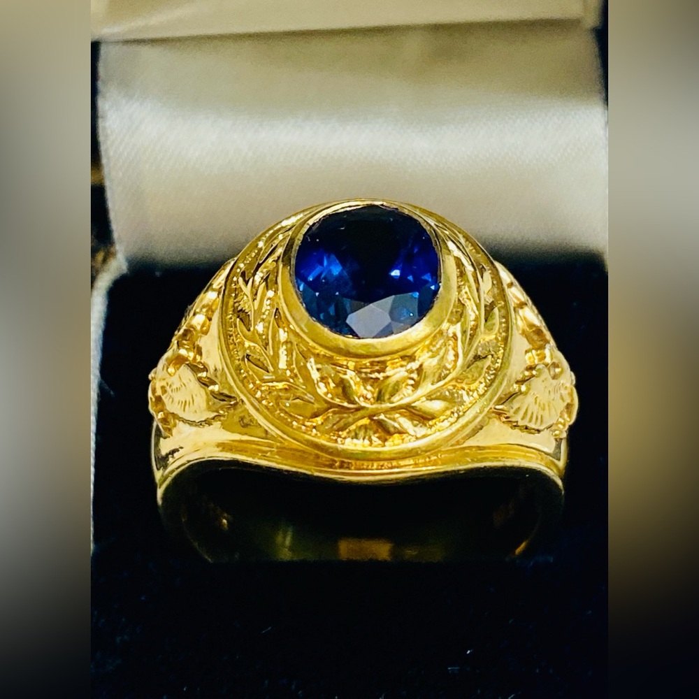Men's Solid Gold over Silver lab created sapphire… - image 2
